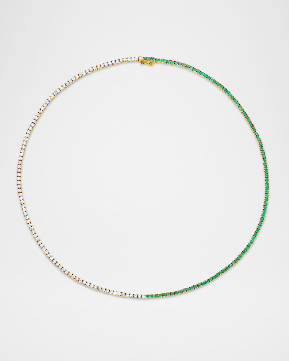 18K Yellow Gold Emerald and Diamond Hepburn Choker